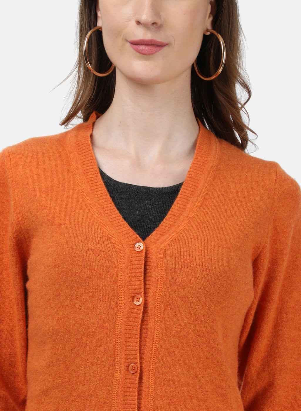 Women Orange Solid Cardigan