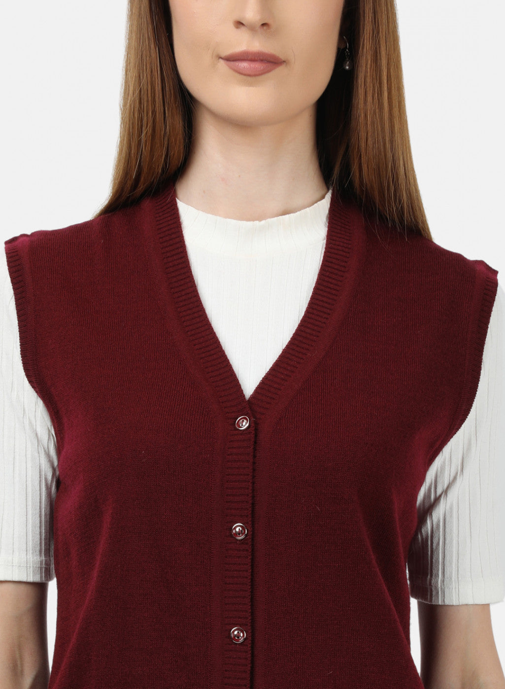 Women Maroon Solid Cardigan