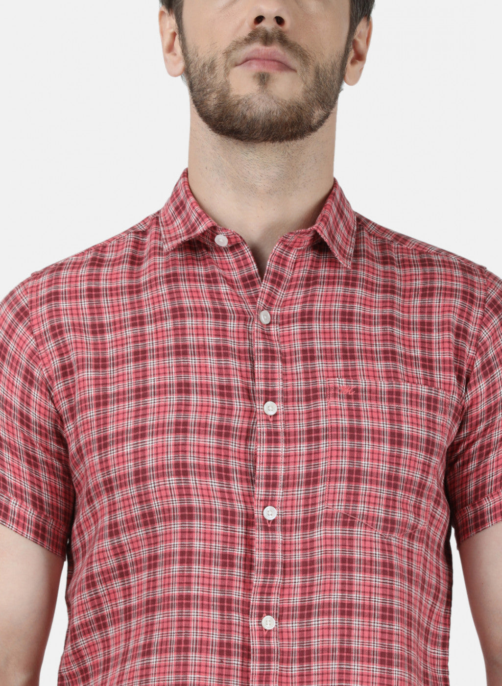 Mens Orange Check Linen Shirt
