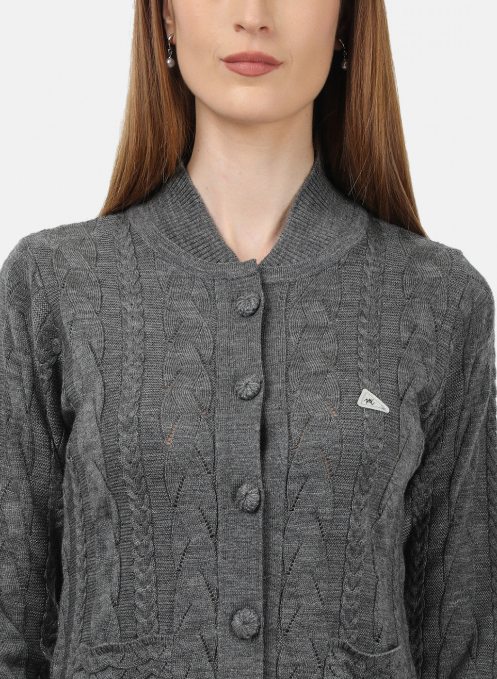 Women Grey Self Design Cardigan