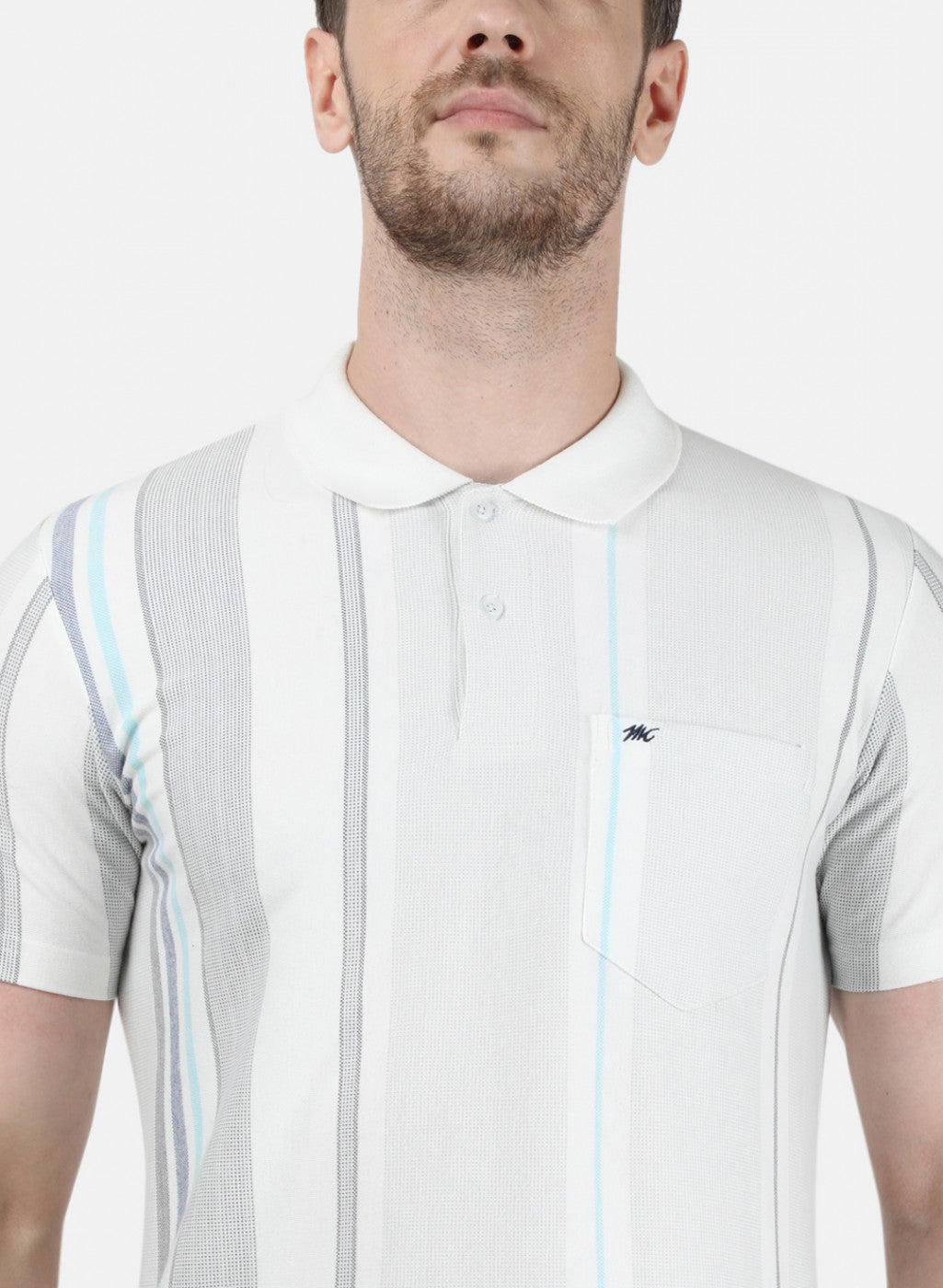 Mens Off White Stripe Collar T-Shirts