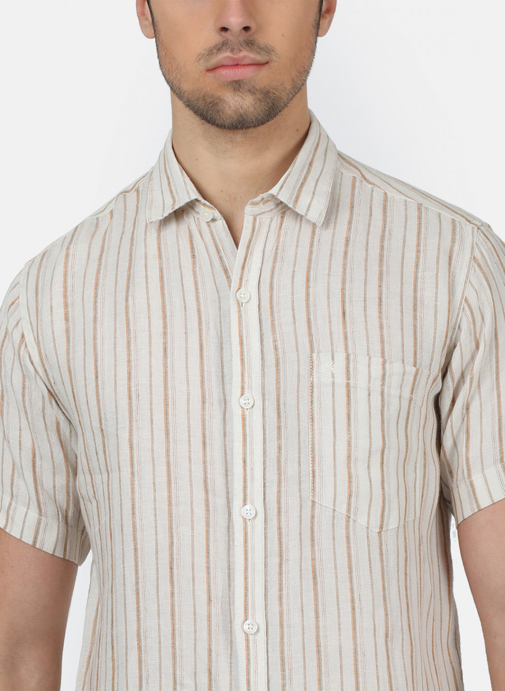 Men Brown Stripe Linen Shirt