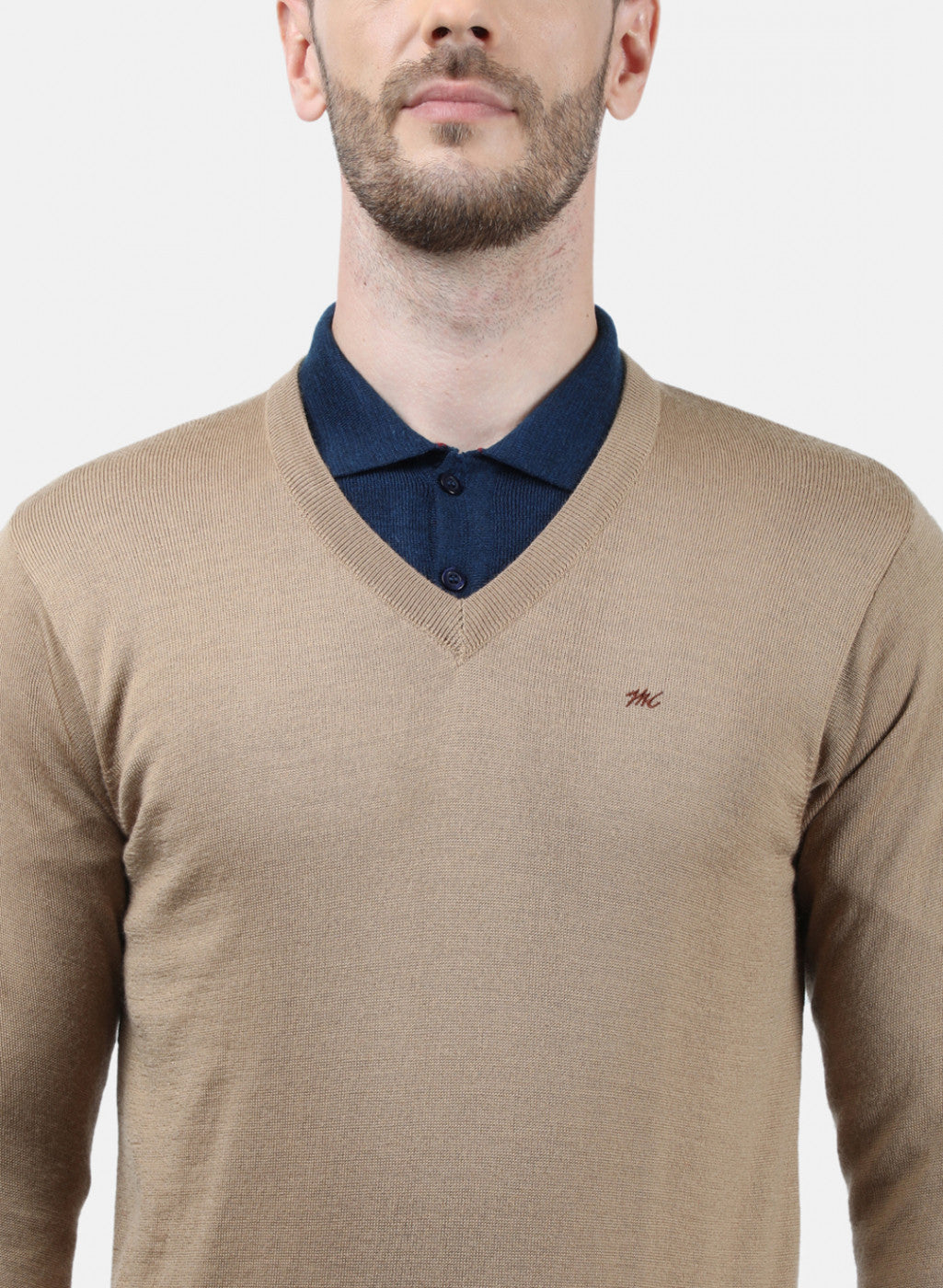 Men Beige Solid Pullover