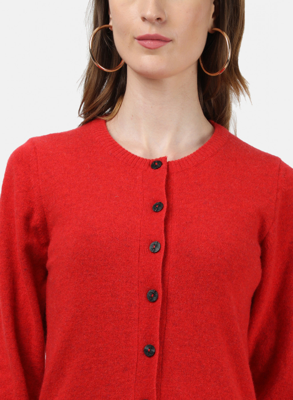 Women Red Solid Cardigan