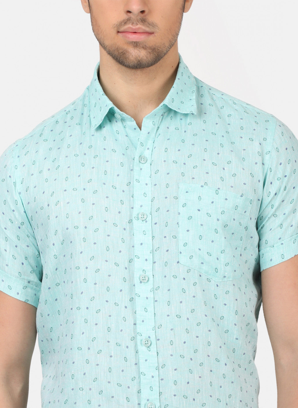 Men Green Printed Linen Shirt