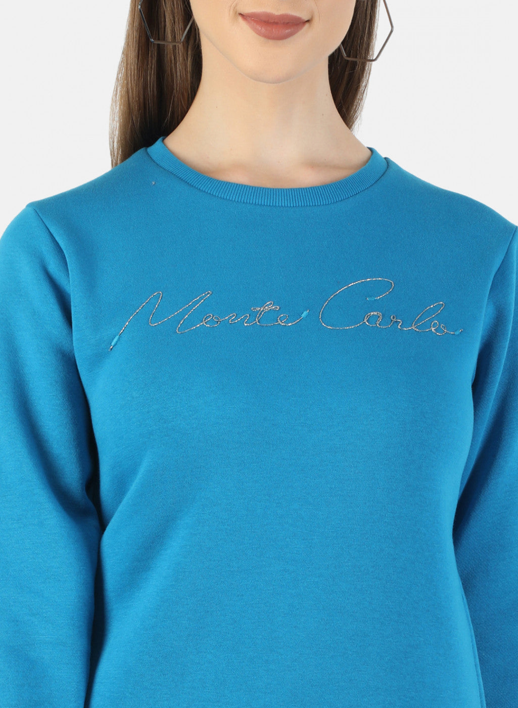 Women Blue Embroidered Sweatshirt