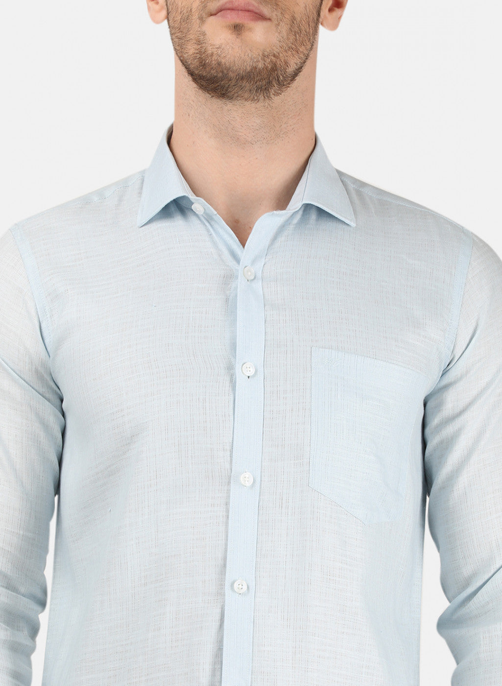 Mens Sky Blue Self Linen Shirt