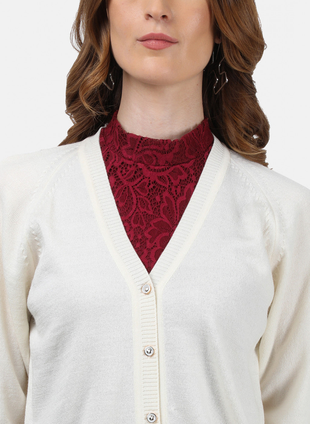 Women Off White Solid Cardigan