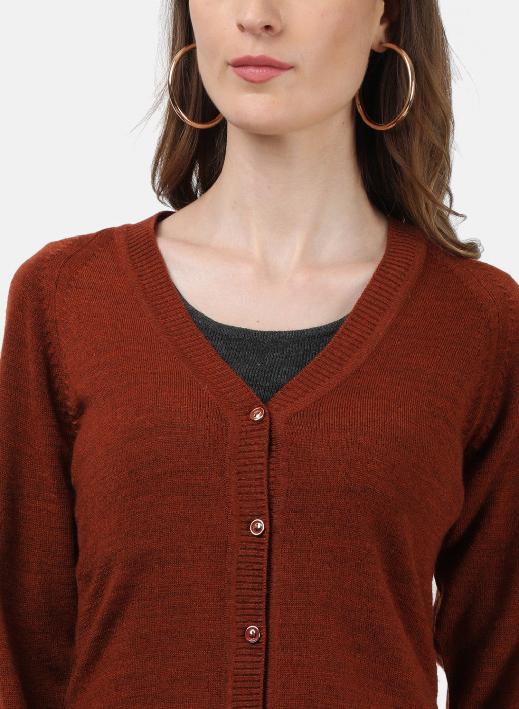Women Brown Solid Cardigan