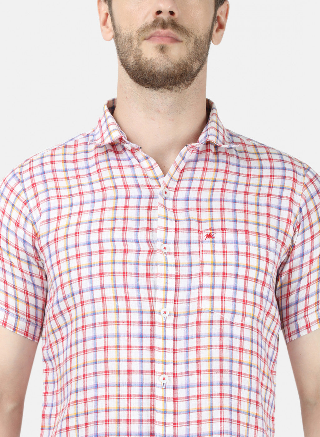 Mens Red Check Linen Shirt