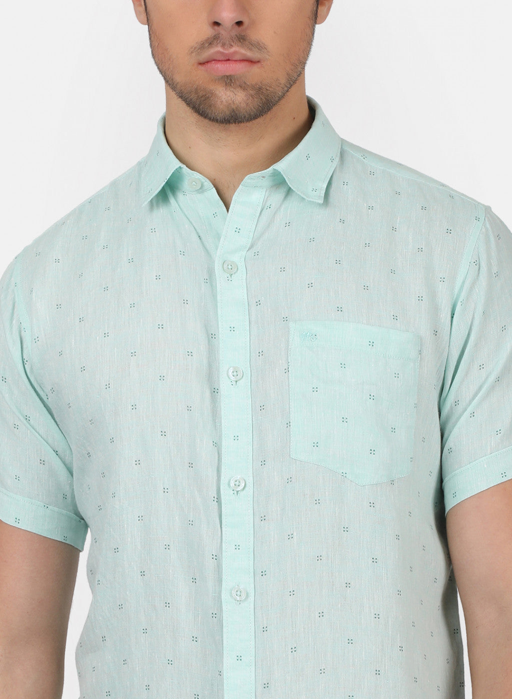 Men Blue Printed Linen Shirt