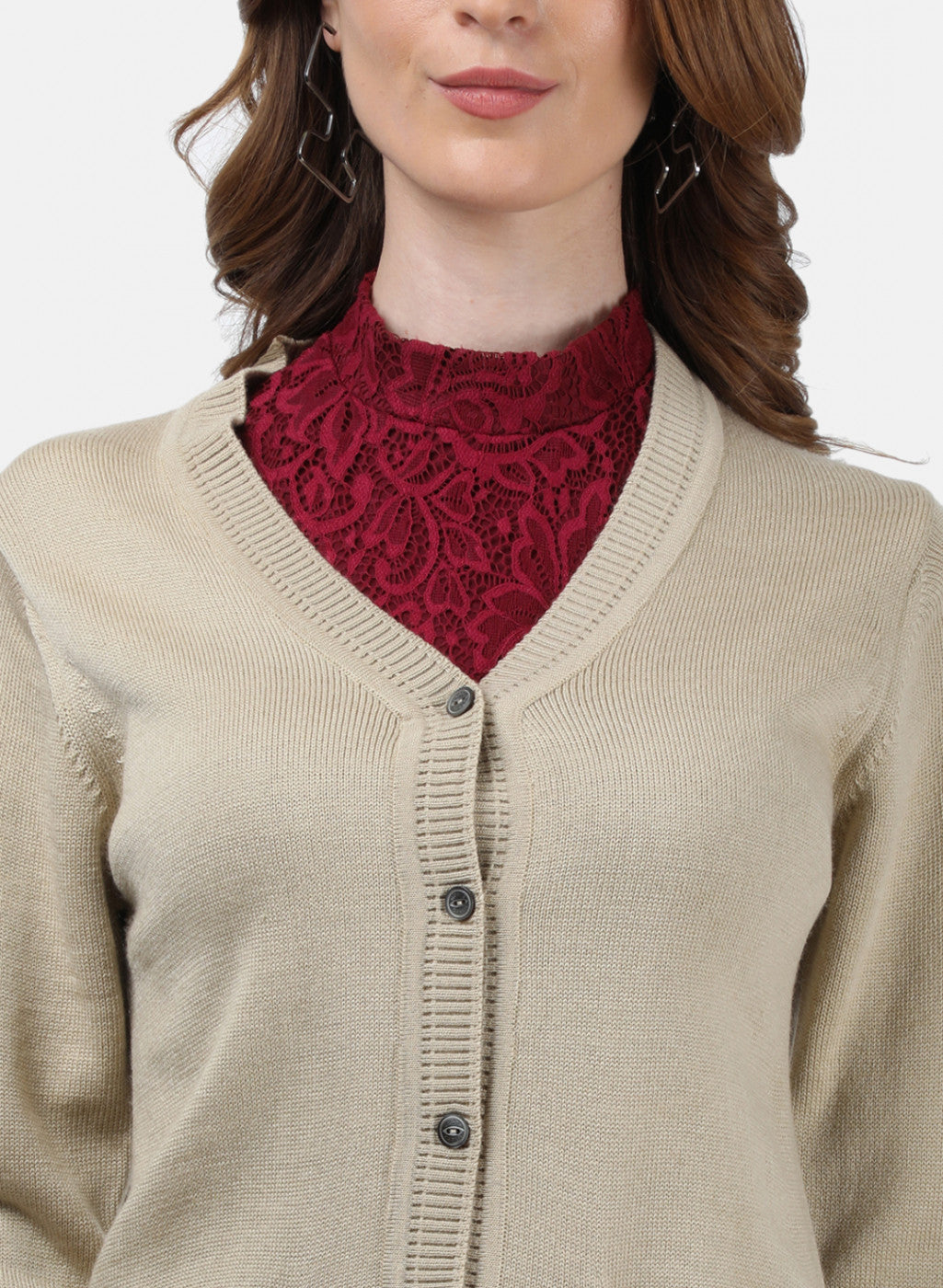 Women Beige Solid Cardigan