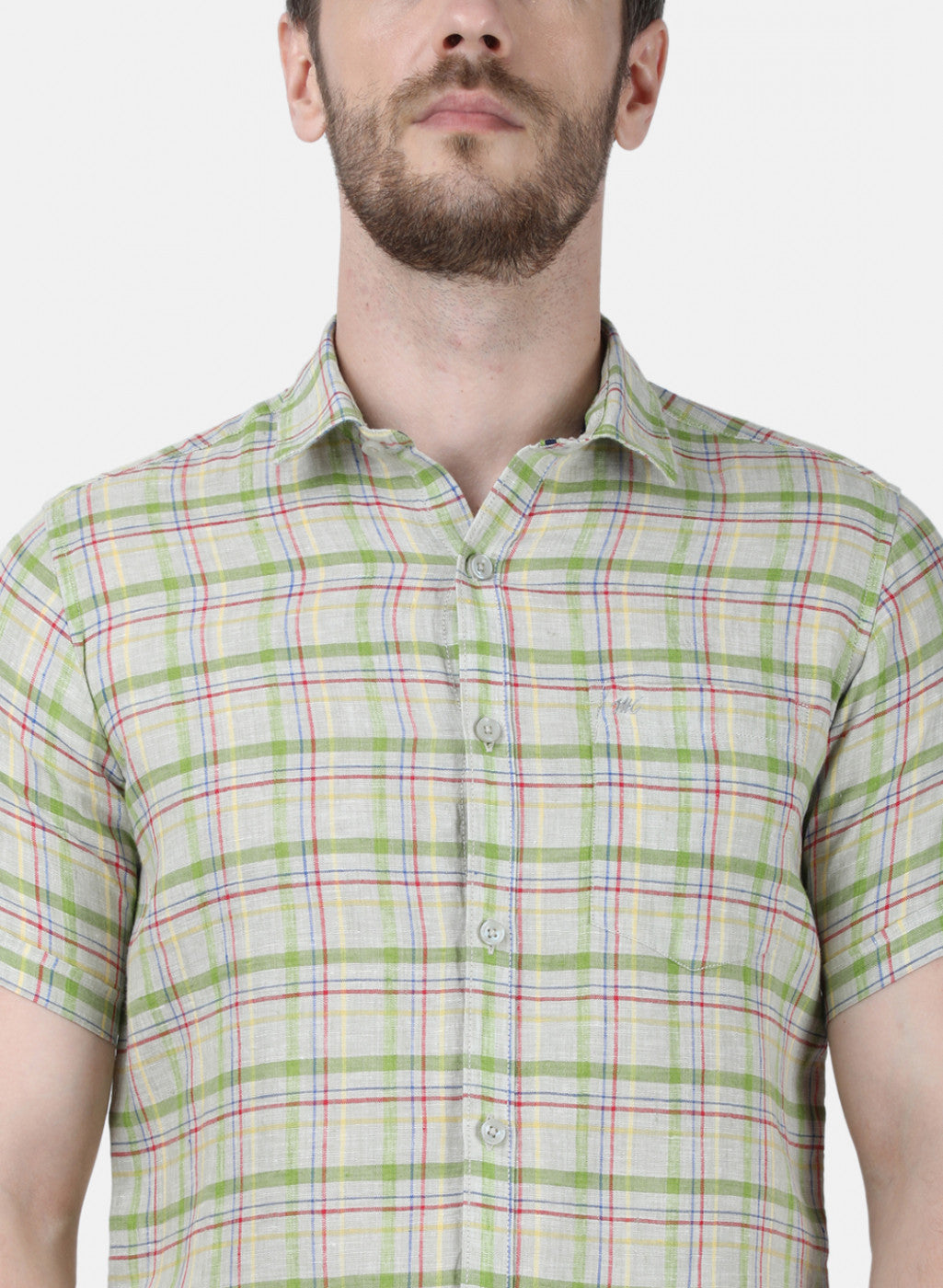 Mens Olive Check Linen Shirt