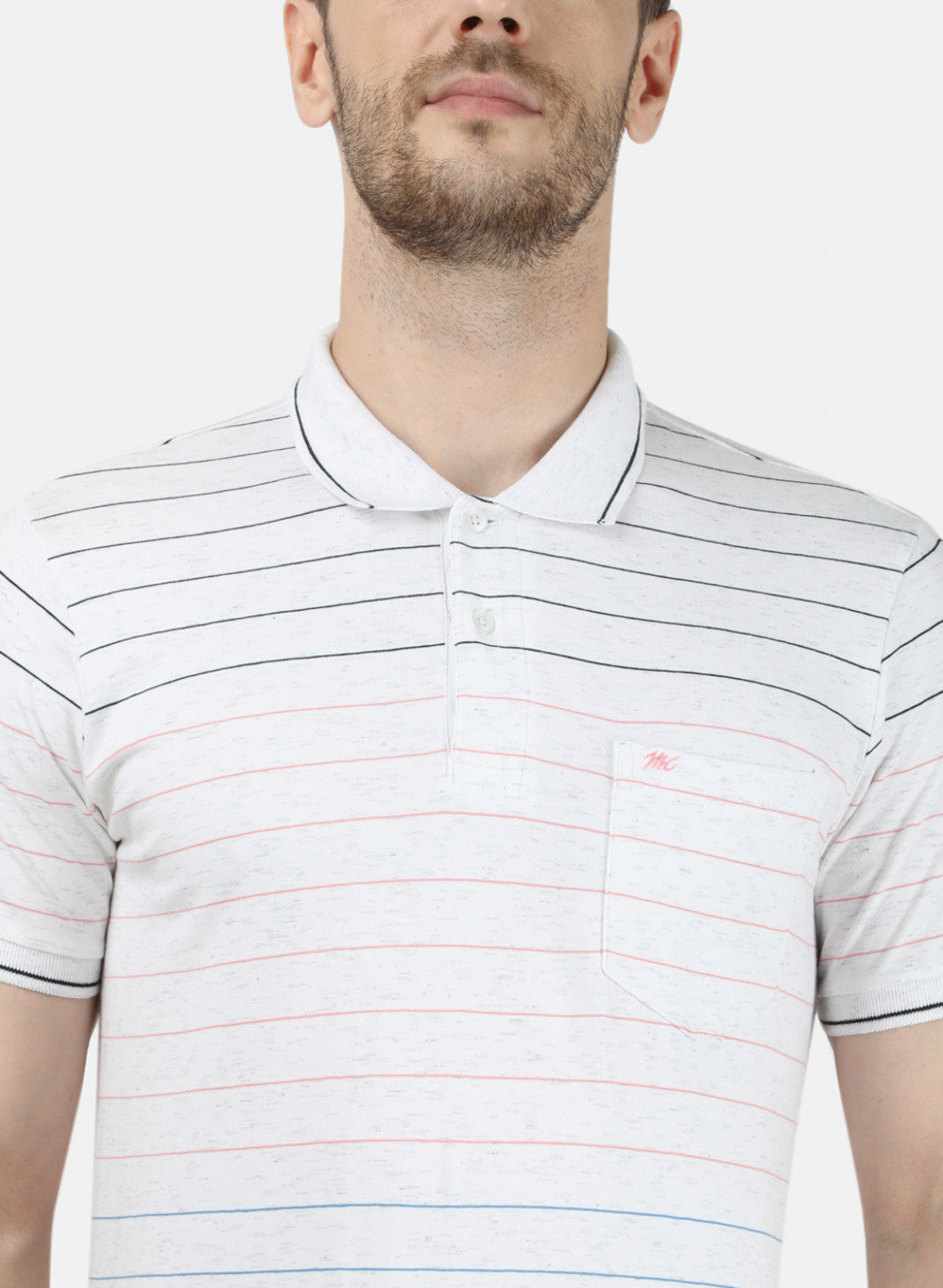 Mens White Stripe Collar T-Shirts