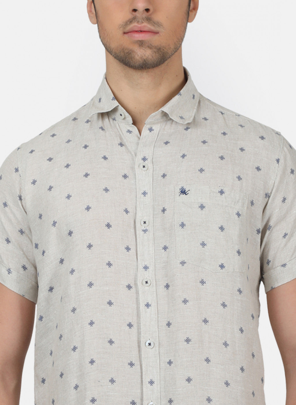 Men Grey Printed Linen Shirt