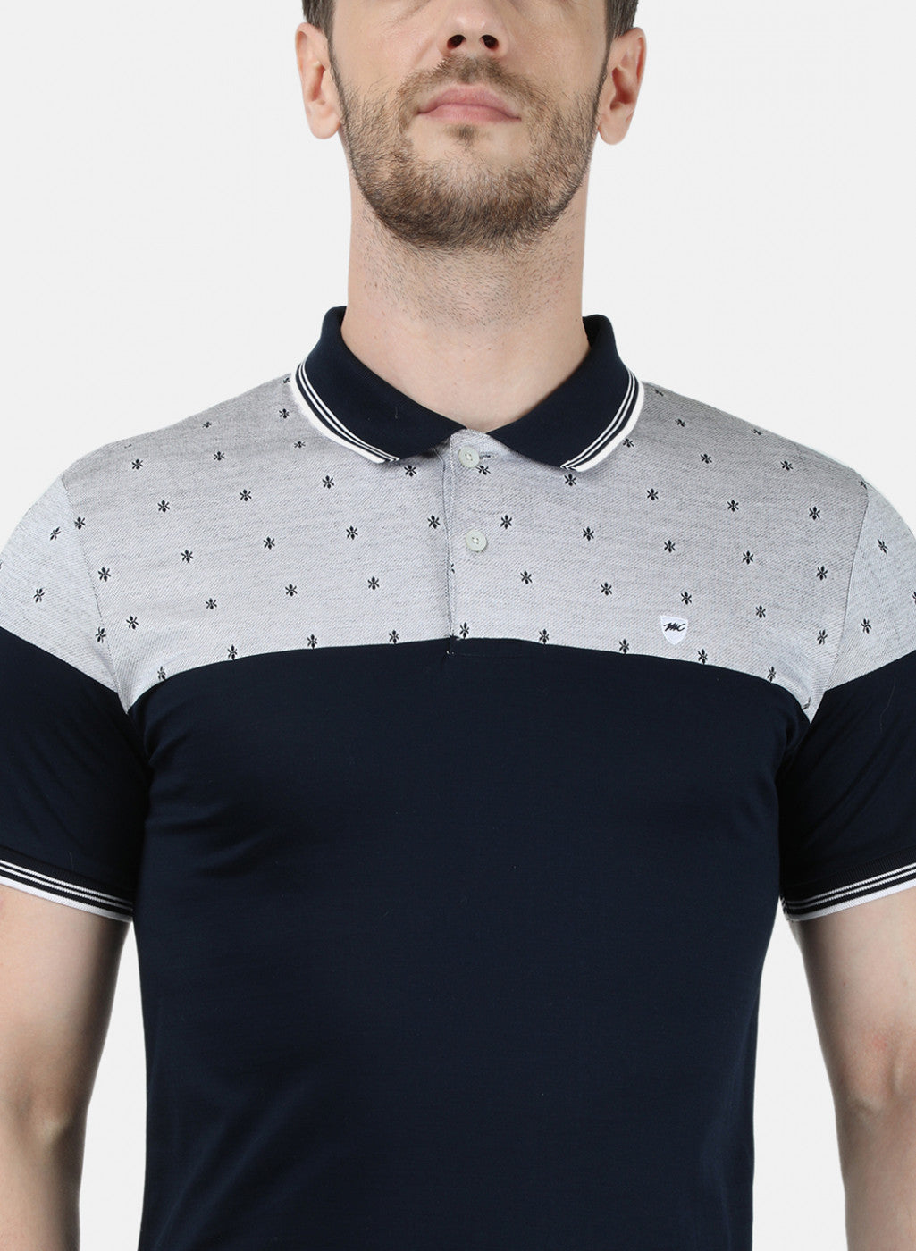 Mens NAvy Blue Jaquard Collar T-Shirts