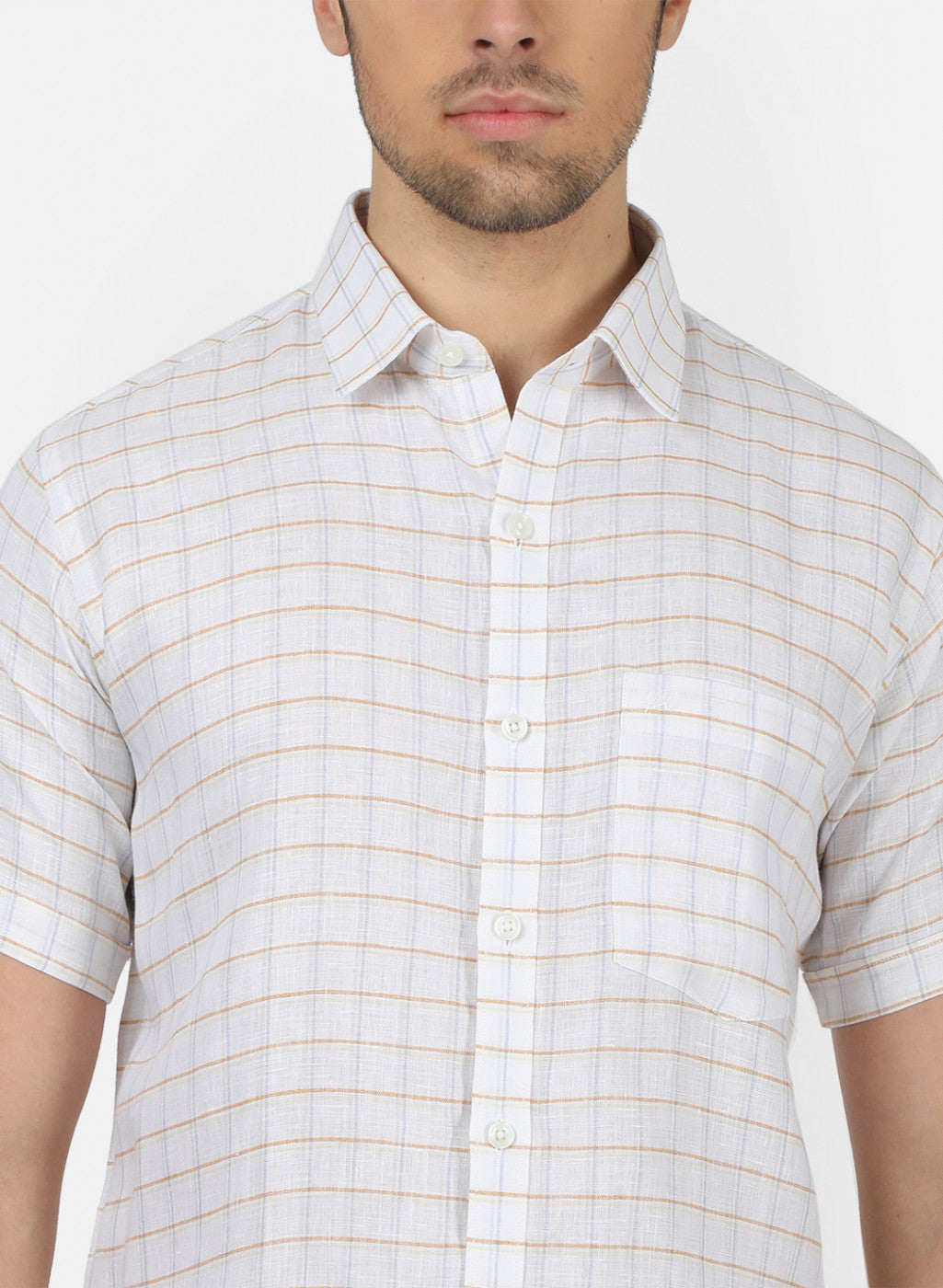 Men White Check Linen Shirt