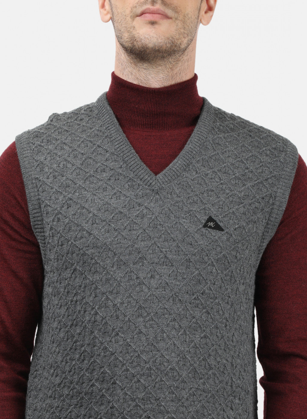 Men Grey Self Design Sweater