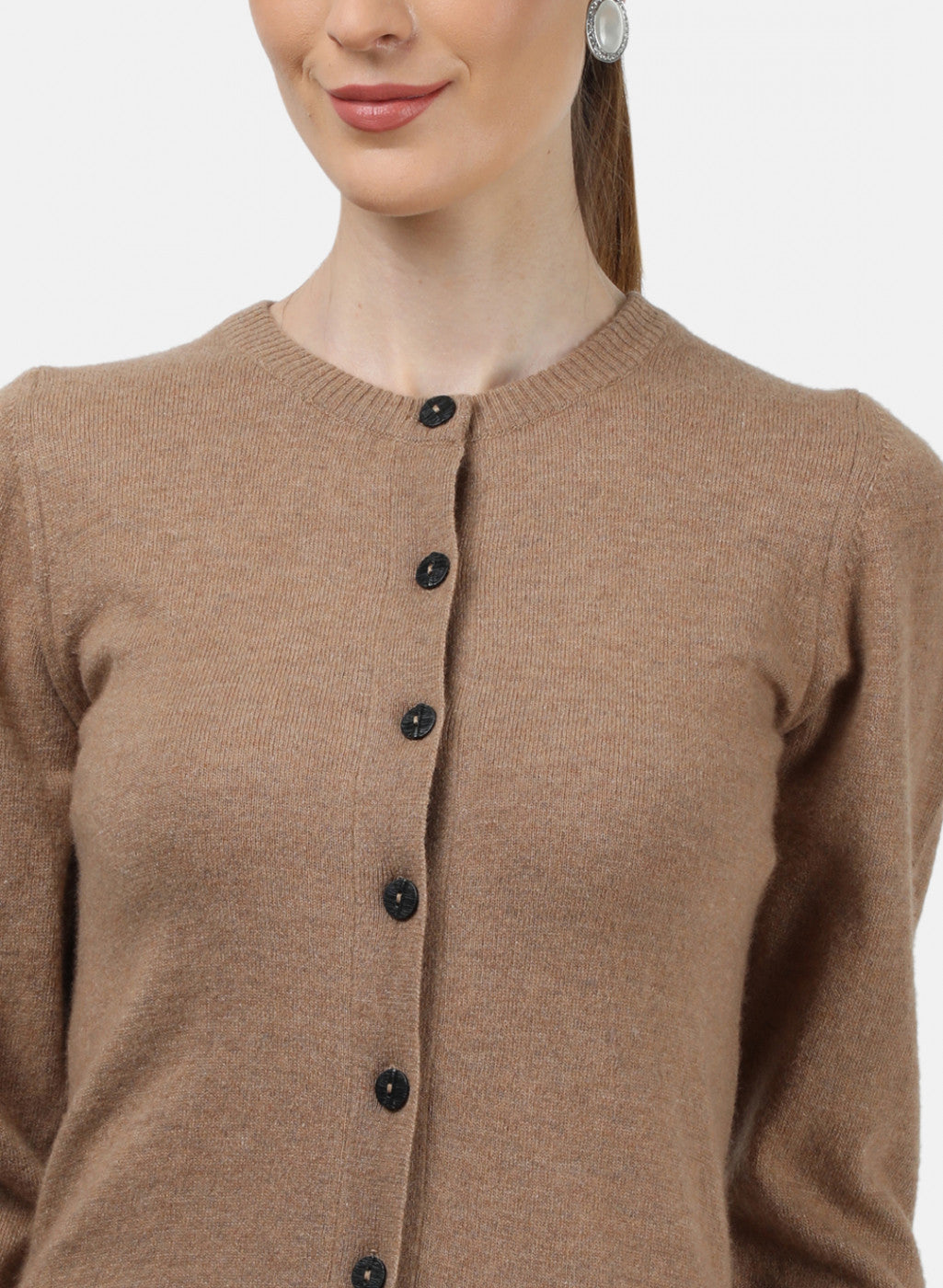 Women Beige Solid Cardigan