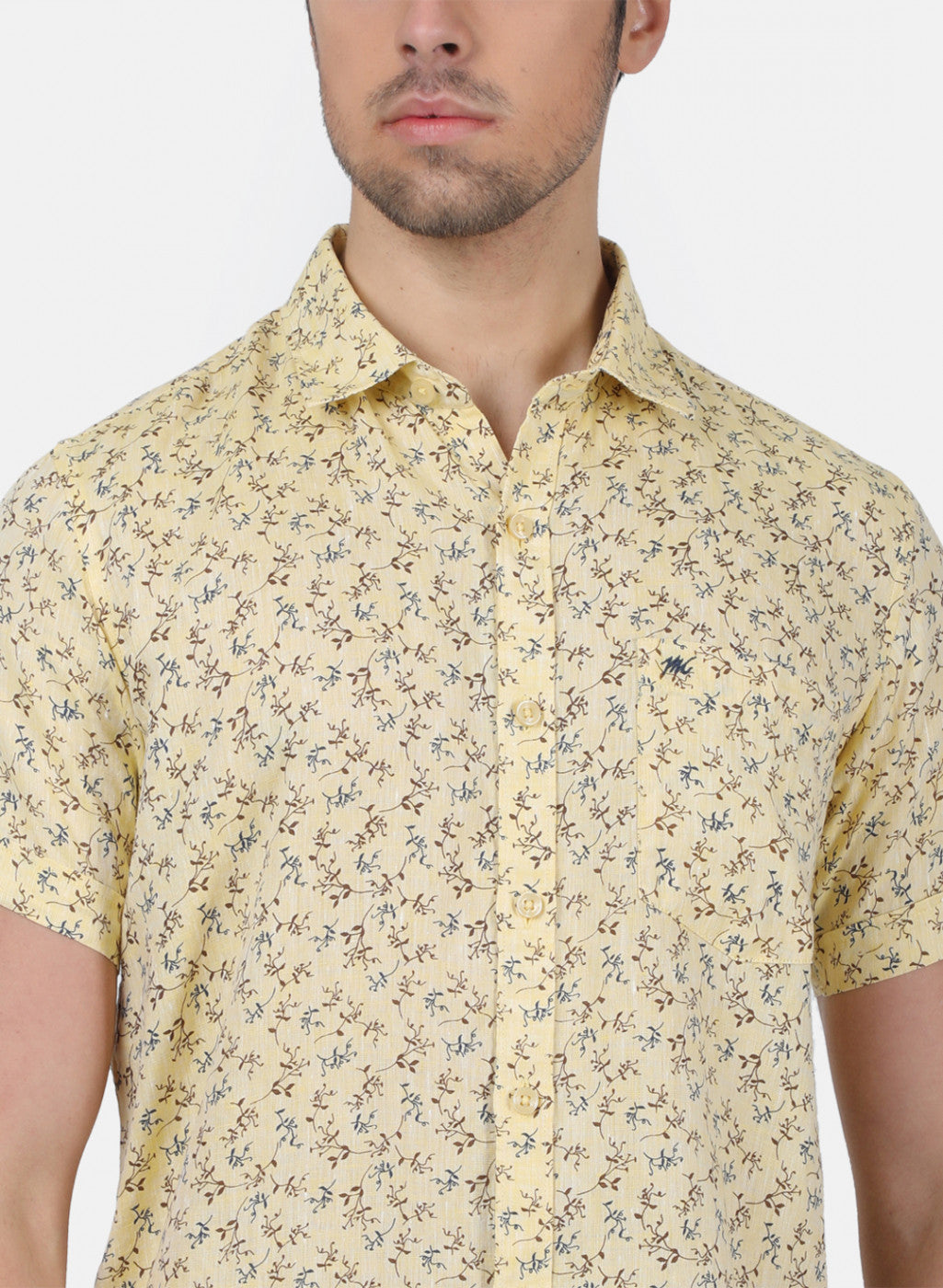 Men Mustard Printed Linen Shirt