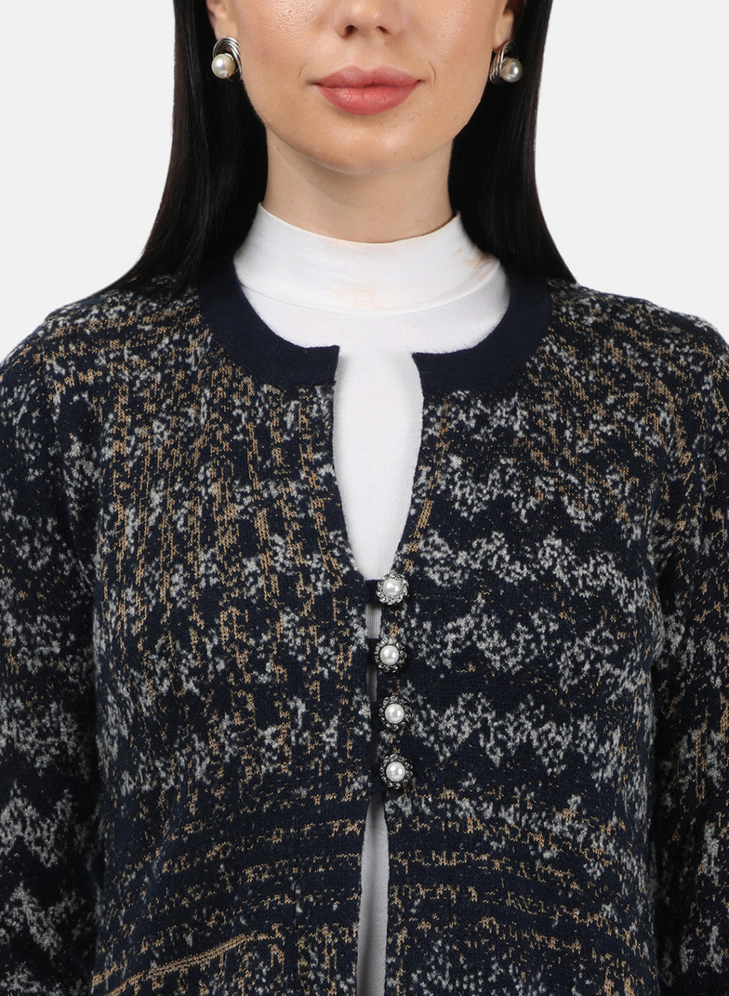 Women Navy Blue Solid Cardigan