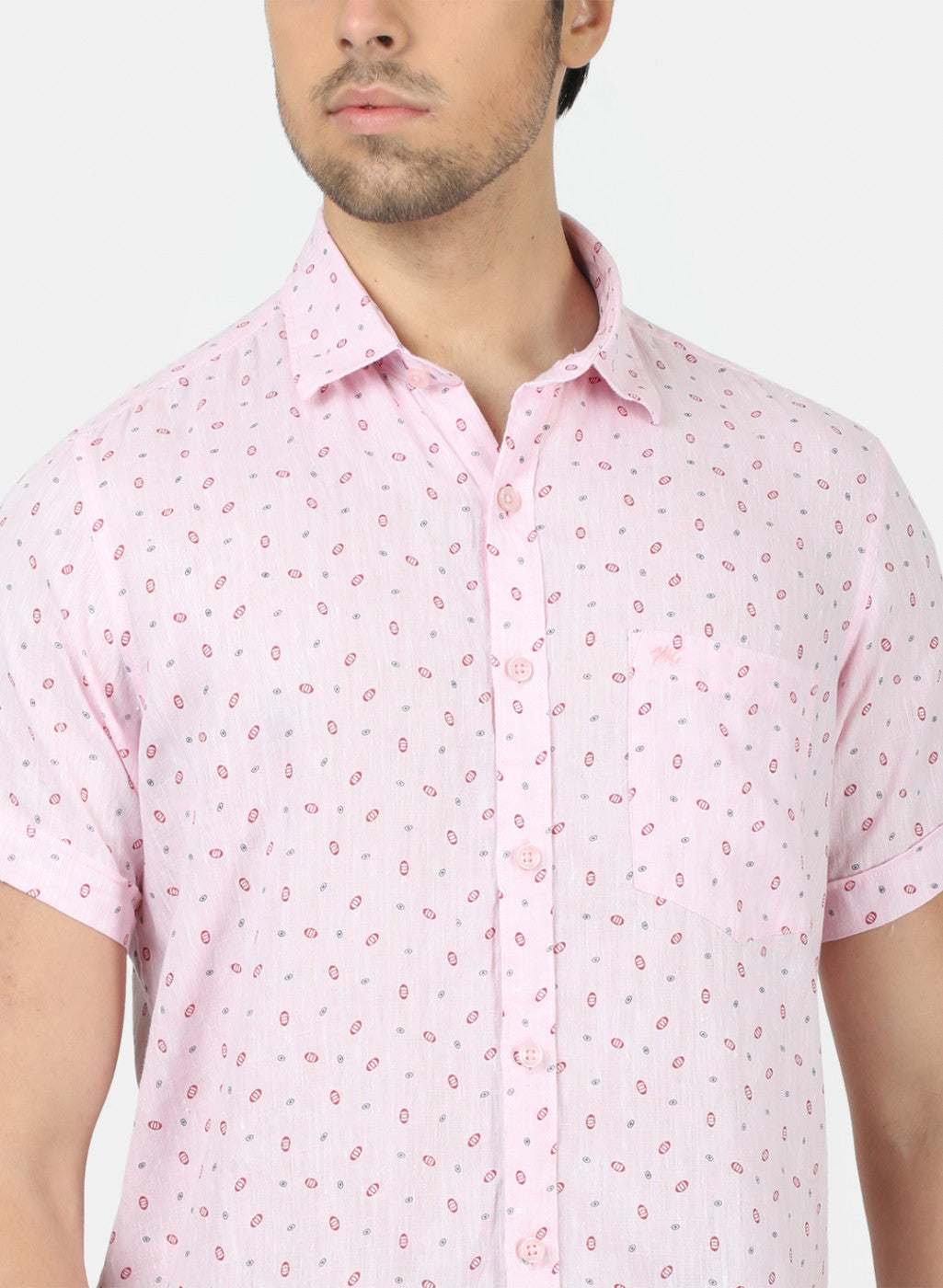 Men Pink Printed Linen Shirt