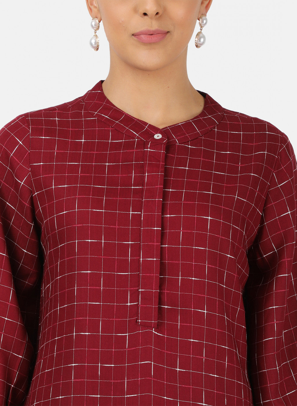 Womens Maroon Check Top