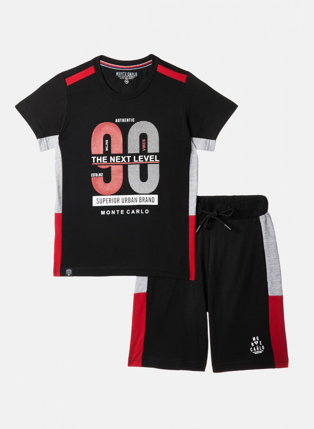 Boys Black Printed Bermuda Set