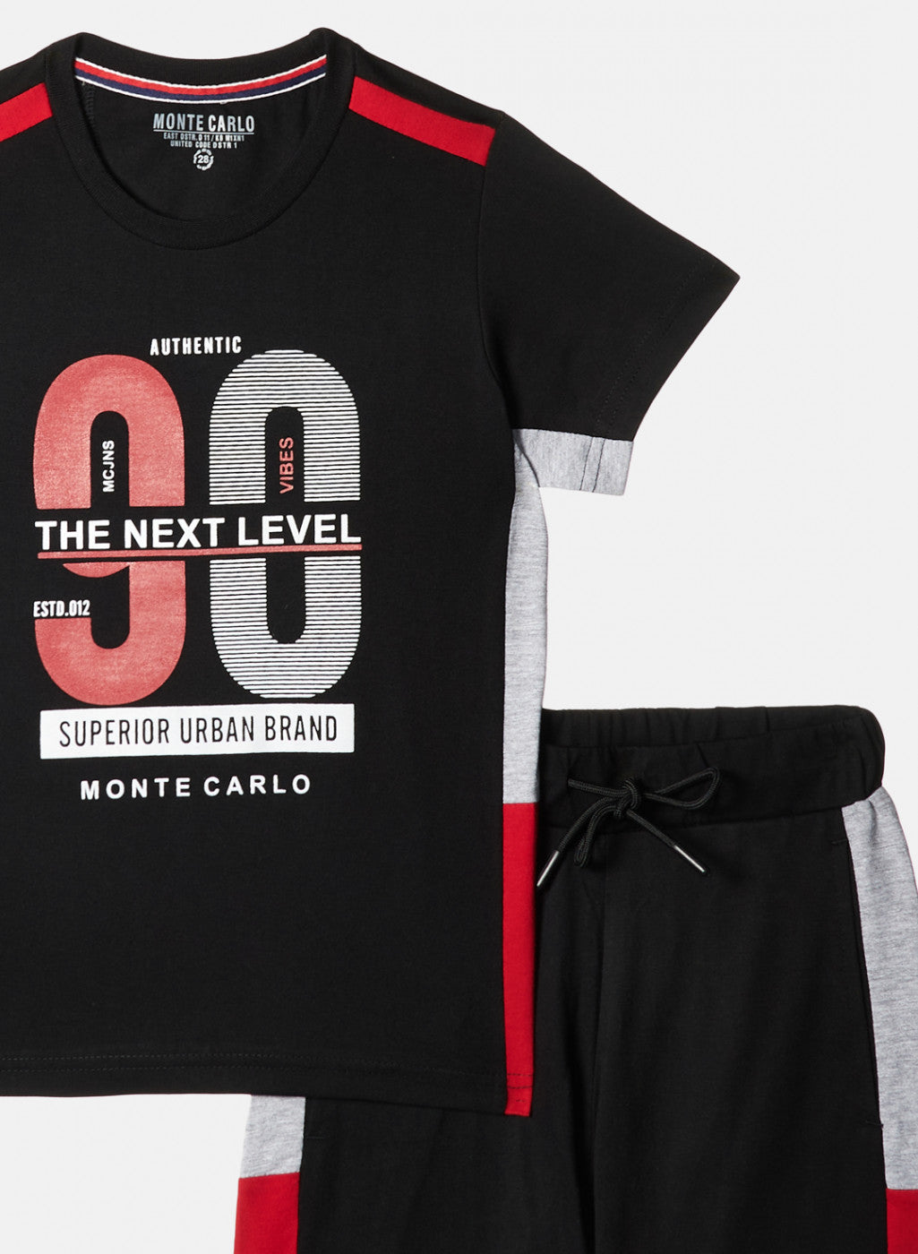 Boys Black Printed Bermuda Set