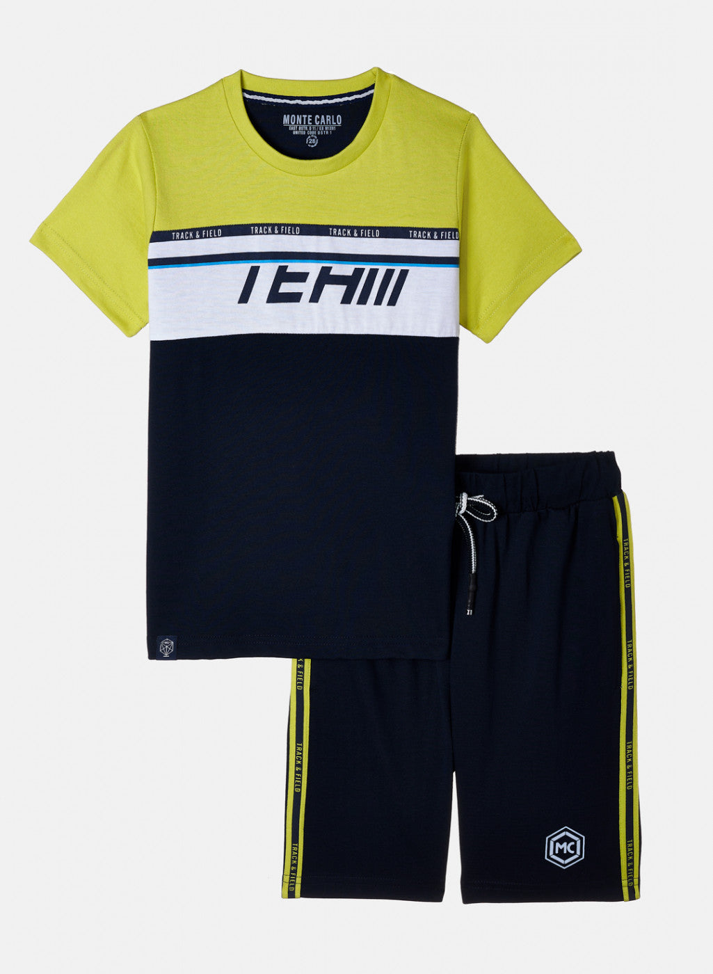 Boys Neon Green & Navy Printed Bermuda Set