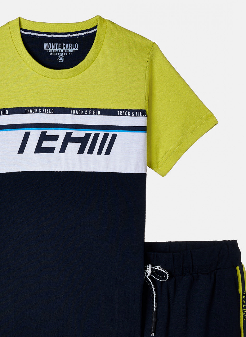 Boys Neon Green & Navy Printed Bermuda Set