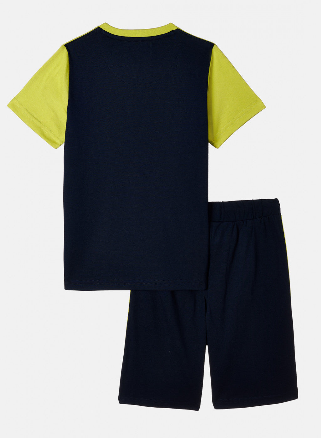 Boys Neon Green & Navy Printed Bermuda Set