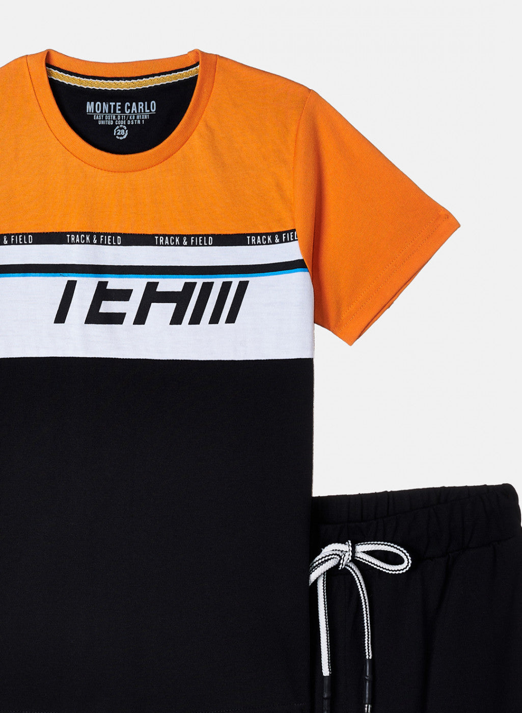 Boys Orange & Black Printed Bermuda Set