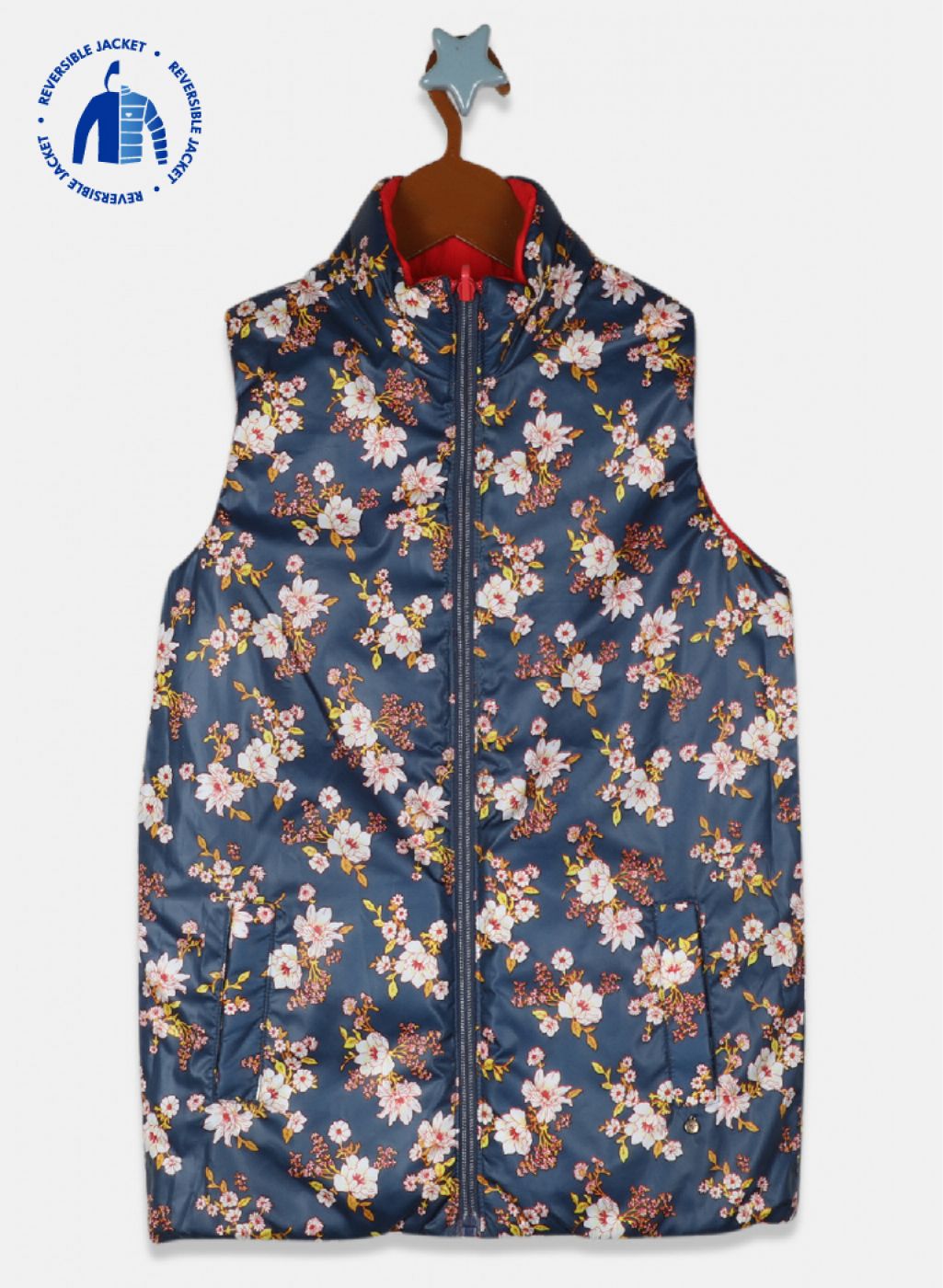 Girls Red Reversible Solid Jacket