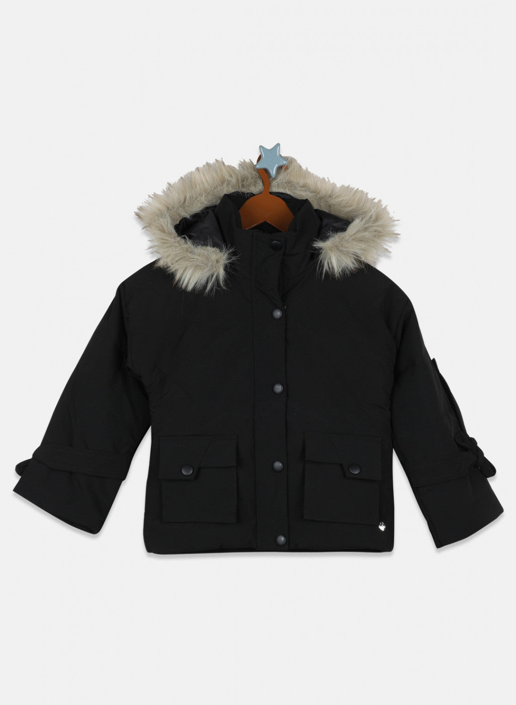 Girls Black Solid Jacket