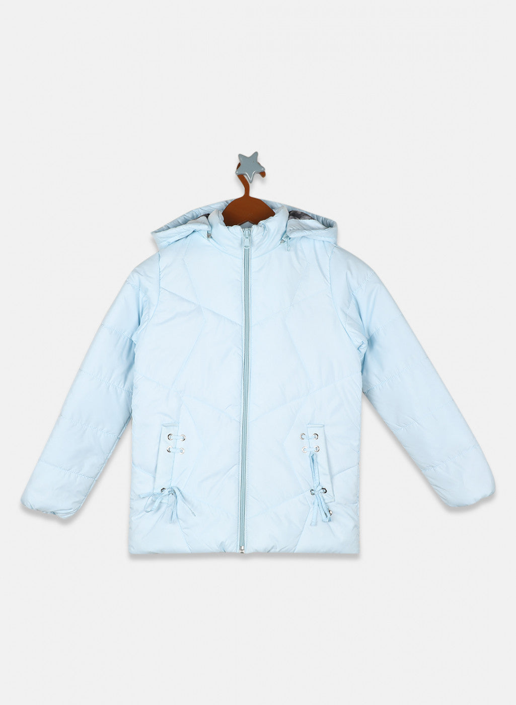 Girls Sky Blue Solid Jacket