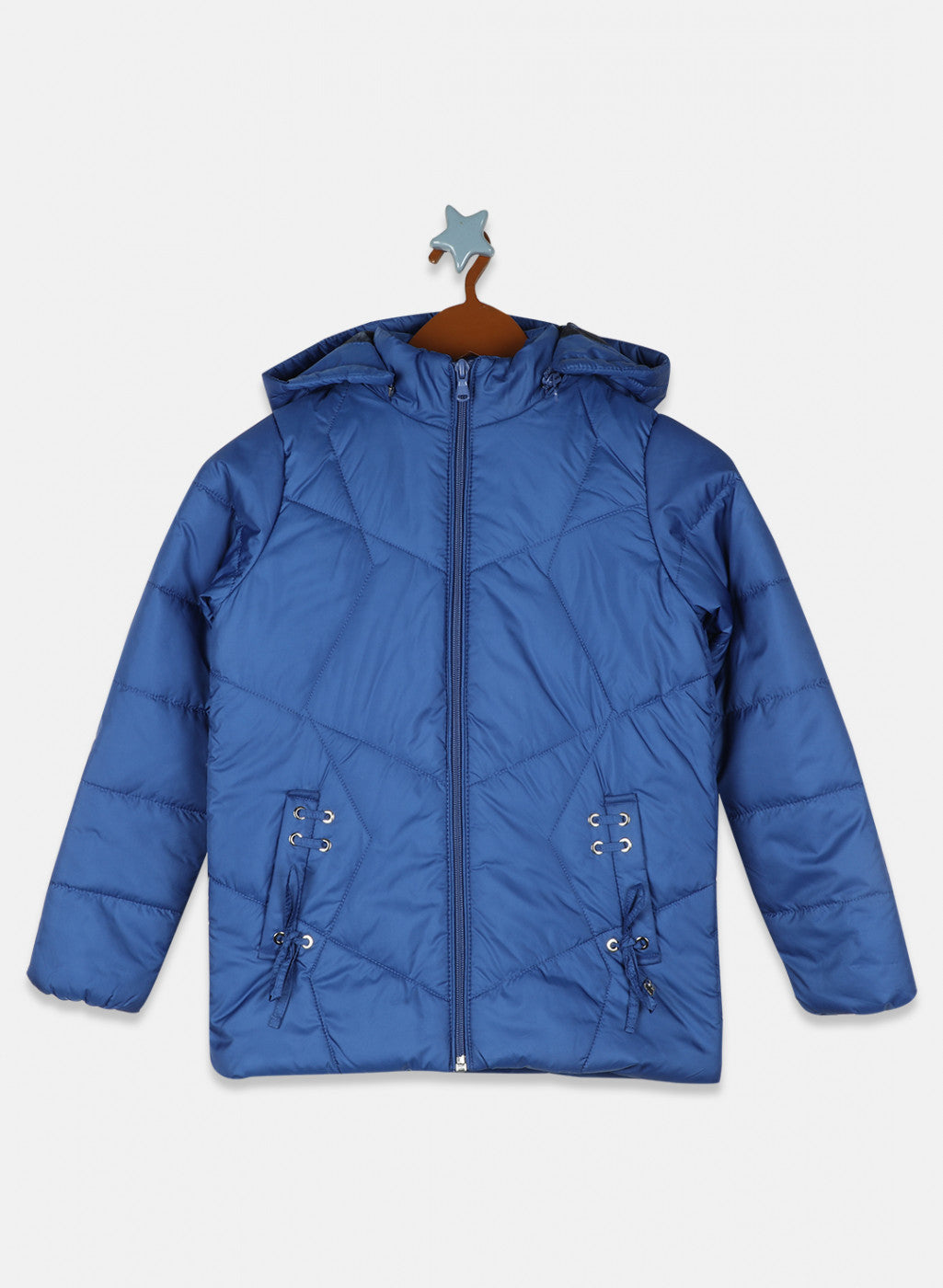 Girls Blue Solid Jacket