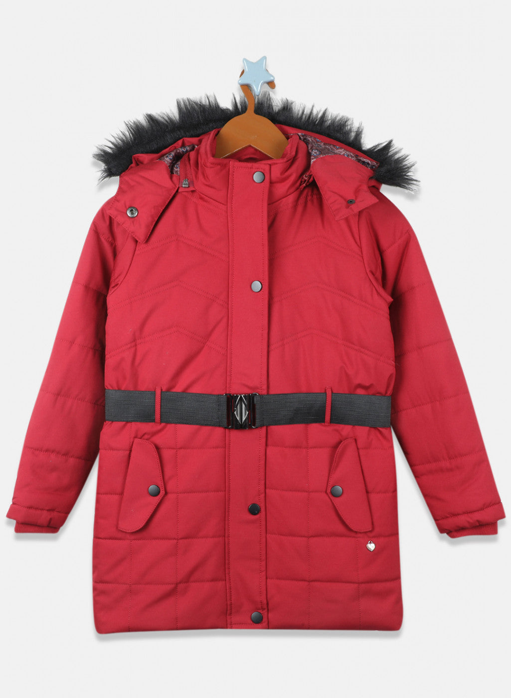 Girls Red Solid Jacket