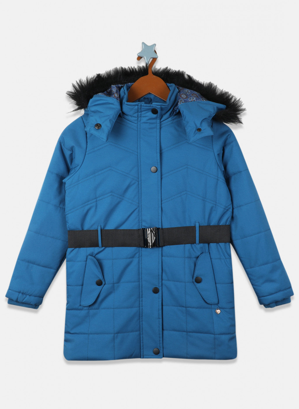 Girls Blue Solid Jacket
