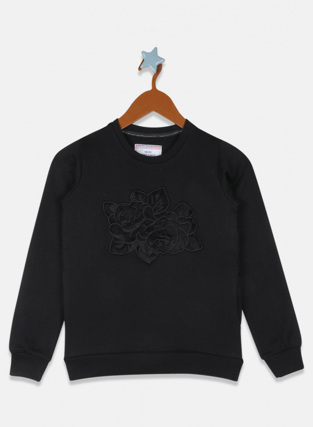 Girls Black Printed Sweatshirt