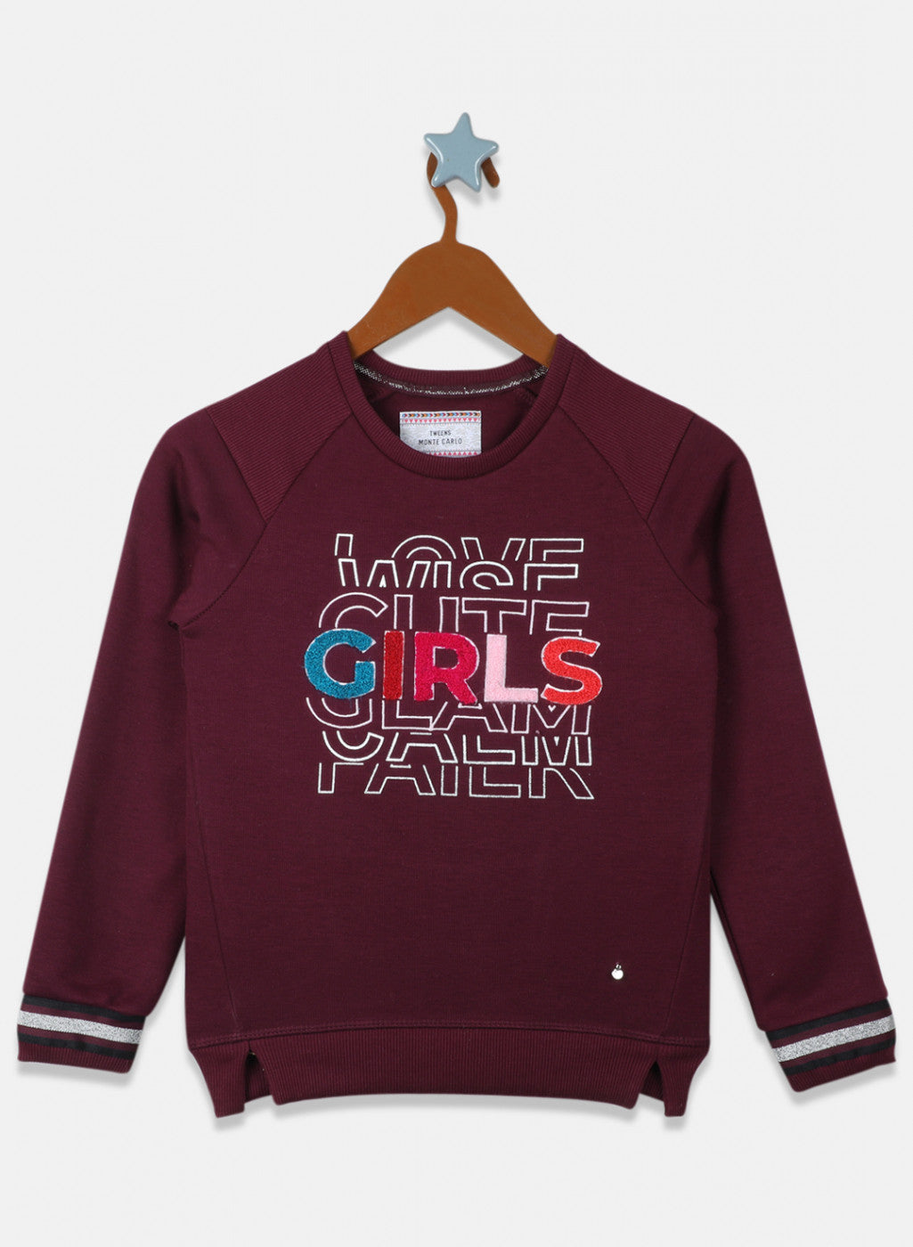 Girls Maroon Printed Sweatshirt