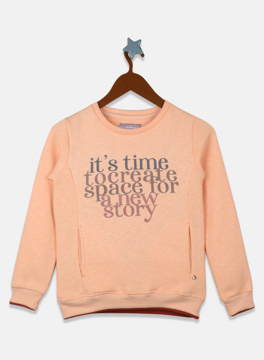 Girls Peach Printed Sweatshirt