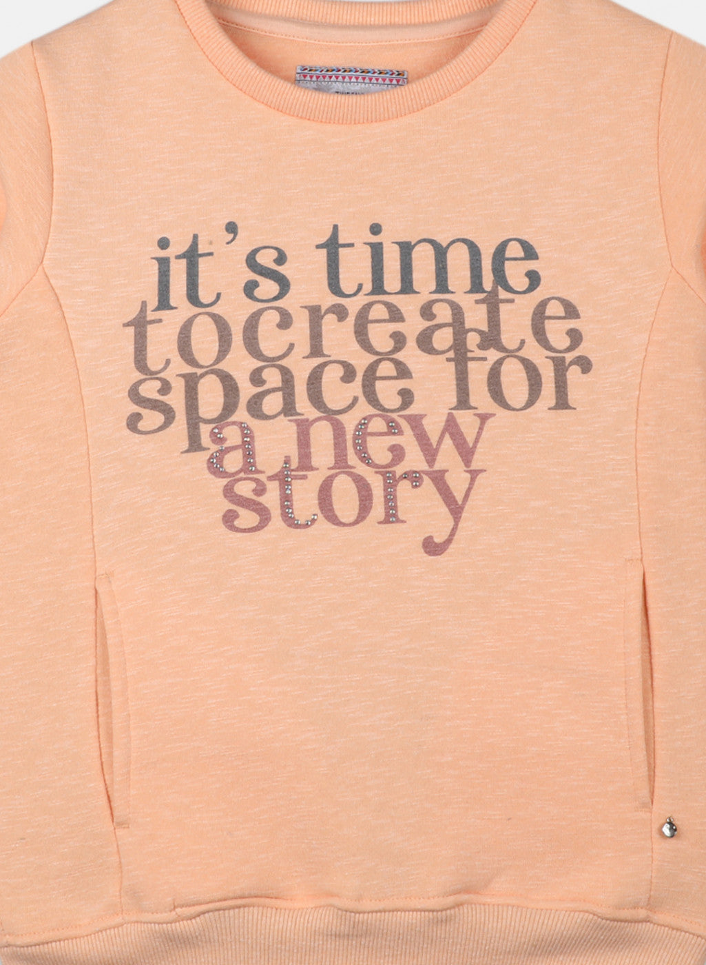 Girls Peach Printed Sweatshirt