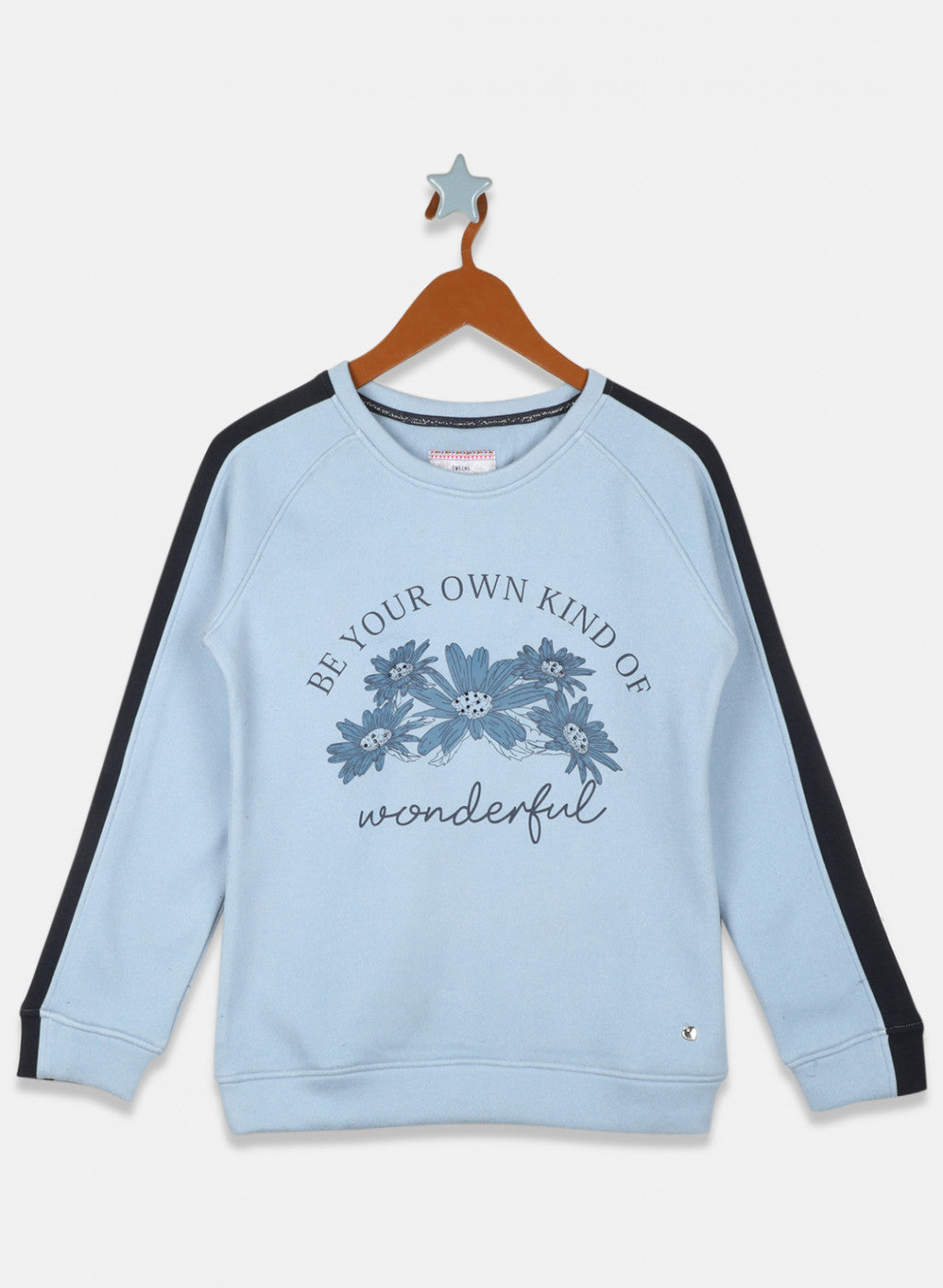 Girls Sky Blue Printed Sweatshirt