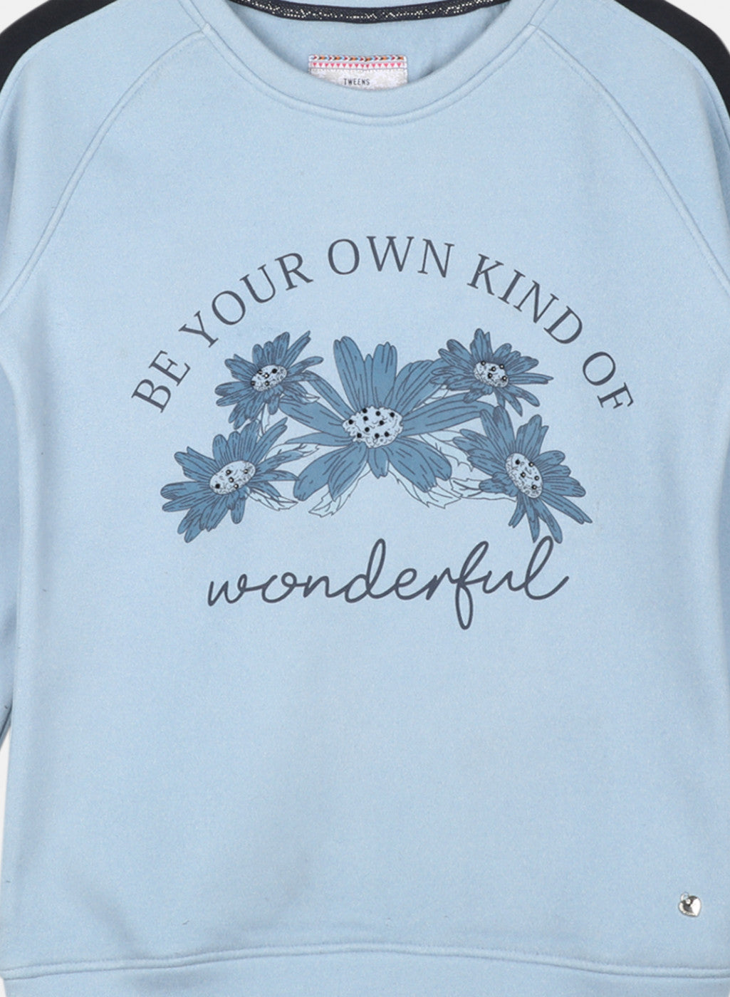 Girls Sky Blue Printed Sweatshirt