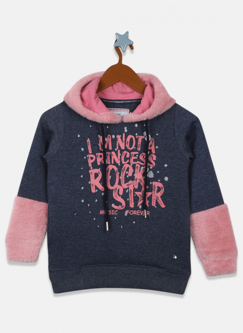 Girls Blue & Pink Printed Sweatshirt