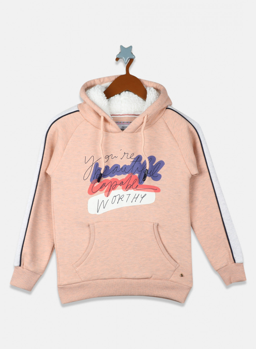 Girls Peach Printed Sweatshirt