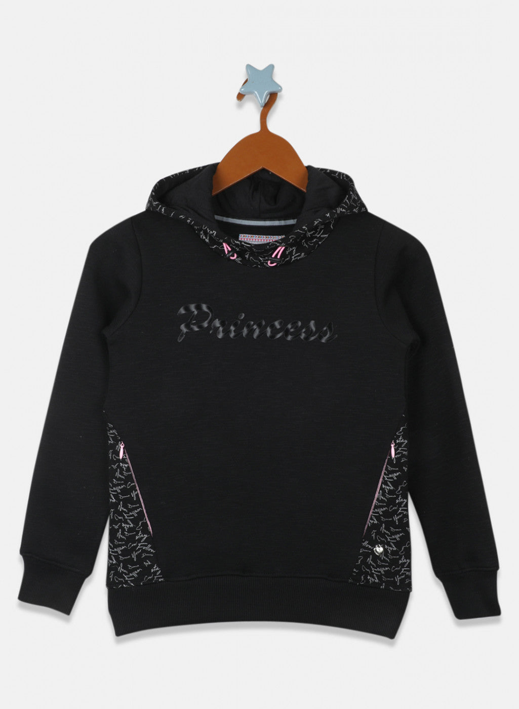 Girls Black Printed Sweatshirt
