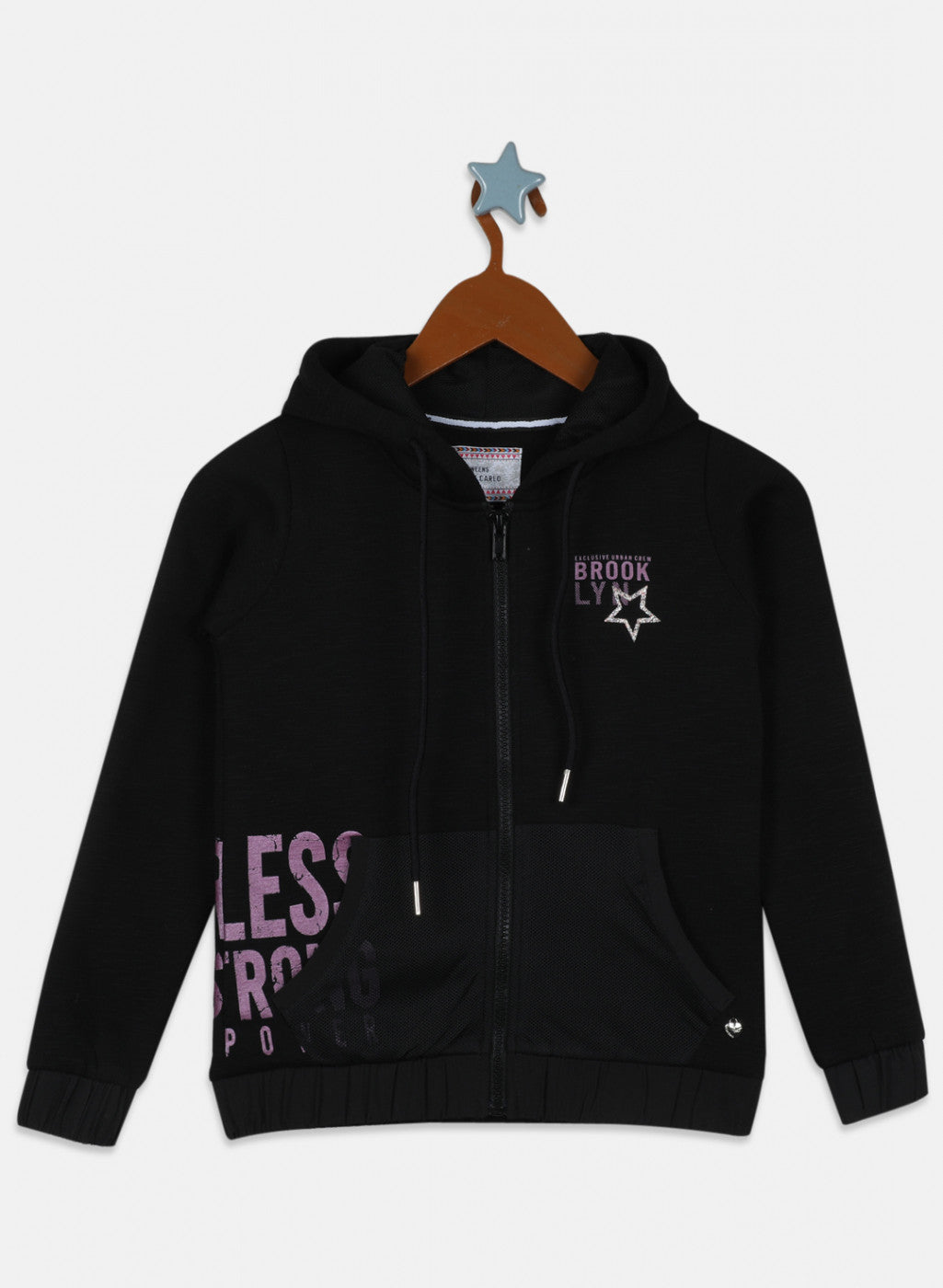 Girls Black Printed Sweatshirt