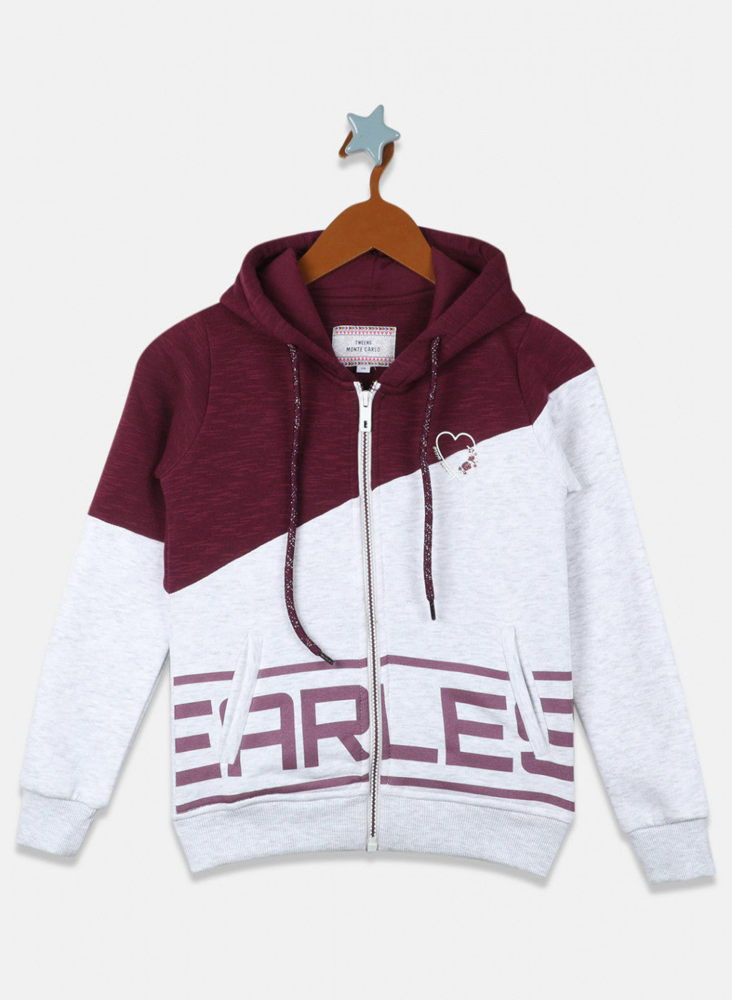 Girls Maroon & Grey Printed Sweatshirt